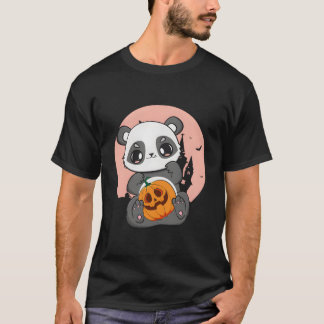T-shirt Anime Panda With Pumpkin For Kawaii Horror Hallowe