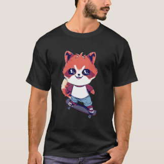 T-shirt Anime Red Panda Skateboarding Skater
