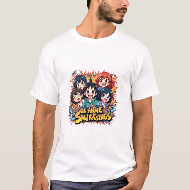 T-shirt Anime Smirk Squad: Playful Chibi Character Group  (Devant)
