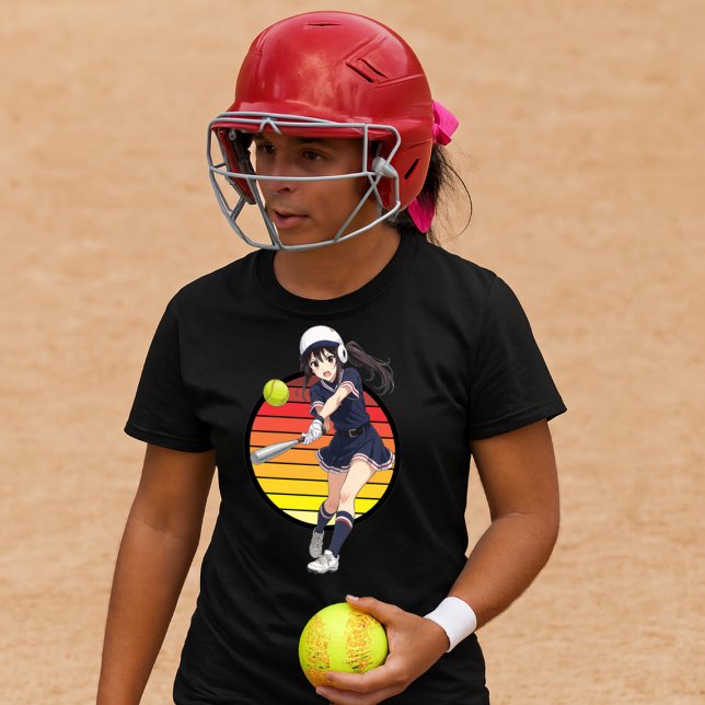 T-shirt Anime Softball Girl On Retro Sunset Template (Créateur téléchargé)