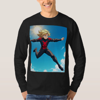 T-shirt Anime Superhero Volant dans le Ciel – Cheveux Blon