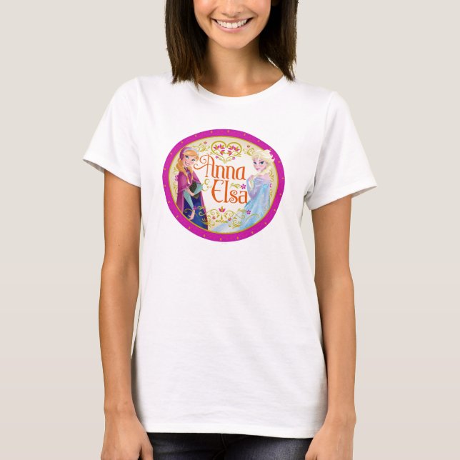 T-shirt Anna et Elsa | Cadre floral (Devant)