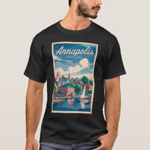 T-shirt Annapolis Maryland Skyline Voyage Art Rétro