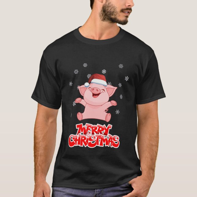 T-shirt Année de porc - Joyeux Noël - hommes noirs de (Devant)