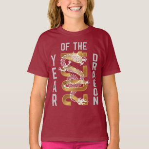 T-shirt Année du dragon Année 2024 Gris blanc Or