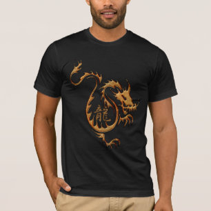 T-shirt Année du "DRAGON" chinois Dragon d'or & Kanji