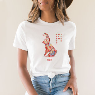 T-shirt Année du lapin rouge Origami du lapin 2023