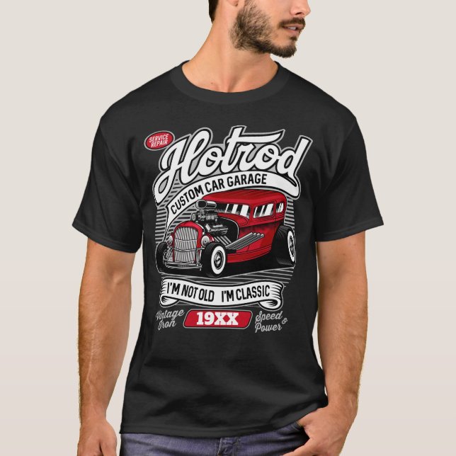 T-shirt Année ou nom personnalisé Classic Hot Rod Garage (Devant)