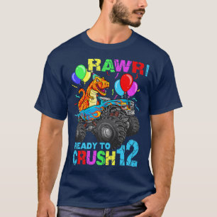T-shirt Anniversaire 12 ans camion monstre dinosaure Rawr