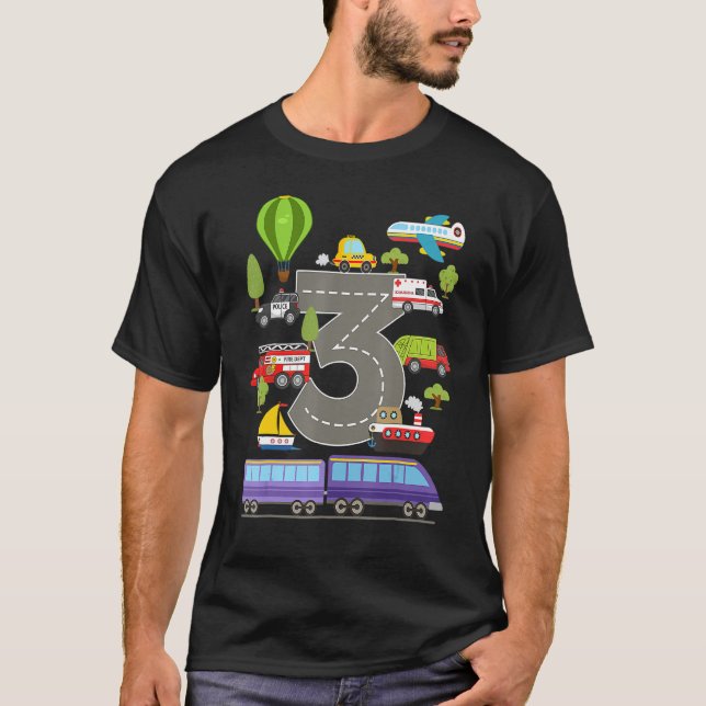 T-shirt Anniversaire 3e Garçons Filles Enfants Voiture 3 a (Devant)