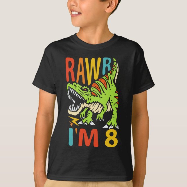T-shirt Anniversaire 8 ans Dinosaure T Rex Rawr J'ai 8 ans (Devant)