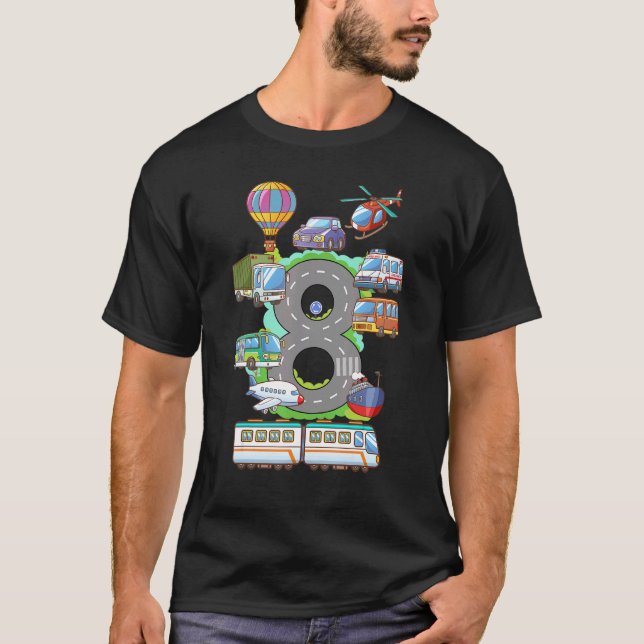 T-shirt Anniversaire 8e Garçons Filles Enfants Voiture 8 a (Devant)