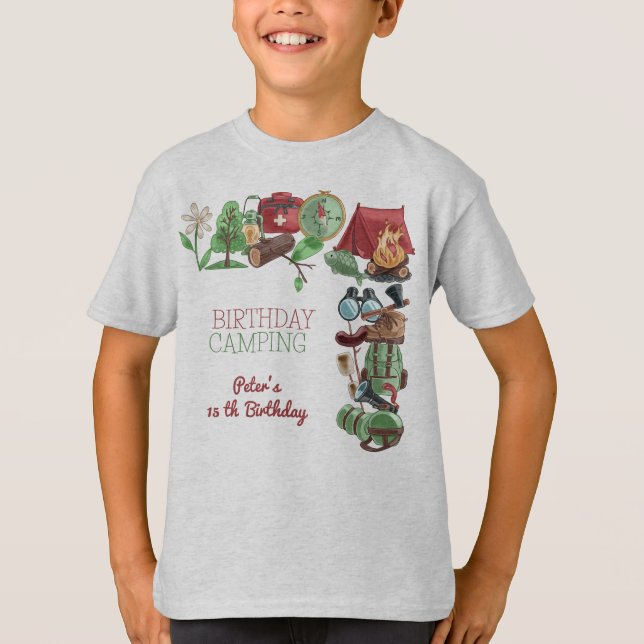 T-shirt Anniversaire camping nature randonnée pour enfants (Devant)