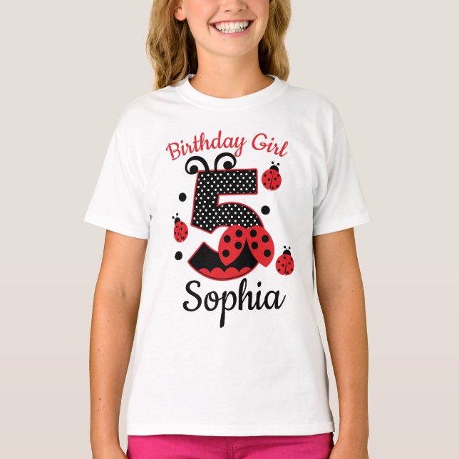 T-shirt Anniversaire cinq 5 coccinelles personnalisées (Devant)