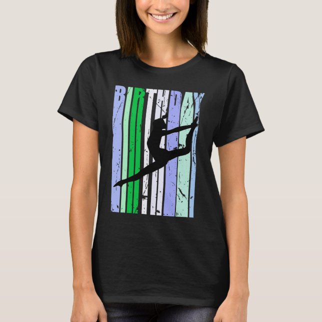 T-shirt Anniversaire Danse Fille Retro Saison Bleu Vert (Devant)