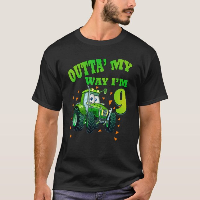 T-shirt Anniversaire de enfant 9 ans Green Farm Tracteur (Devant)