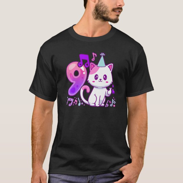 T-shirt Anniversaire fille 9 ans, K-pop doigt coeur, kit (Devant)