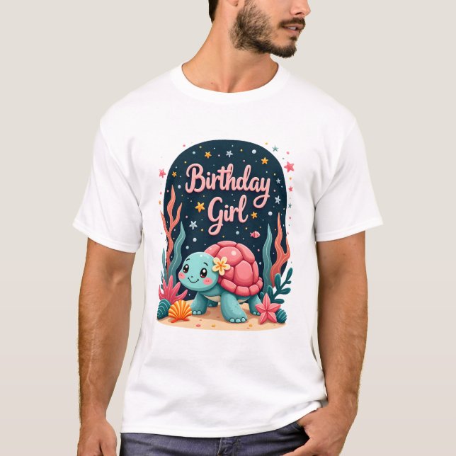 T-shirt Anniversaire Fille Tortue de mer Thème Anniversair (Devant)