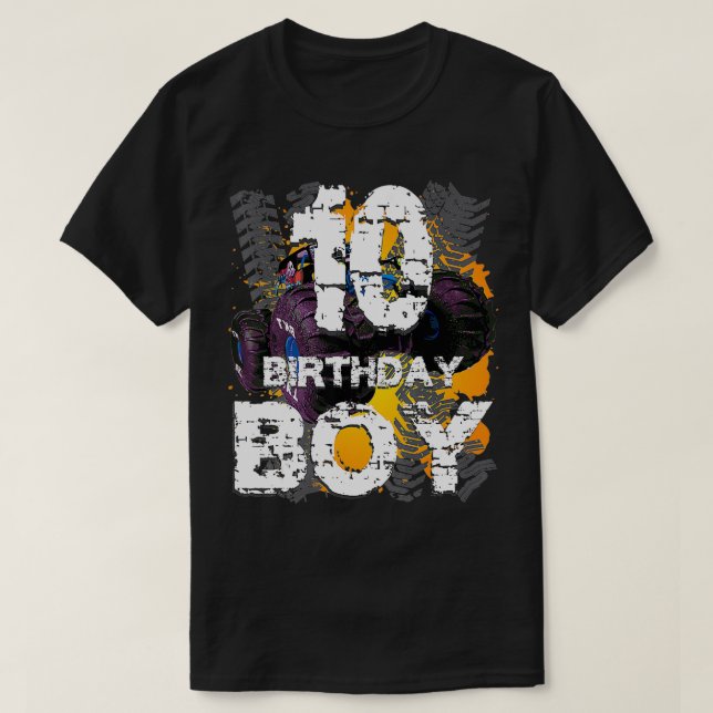 T-shirt Anniversaire Garçon 10 ans Monster Truck Matching  (Design devant)