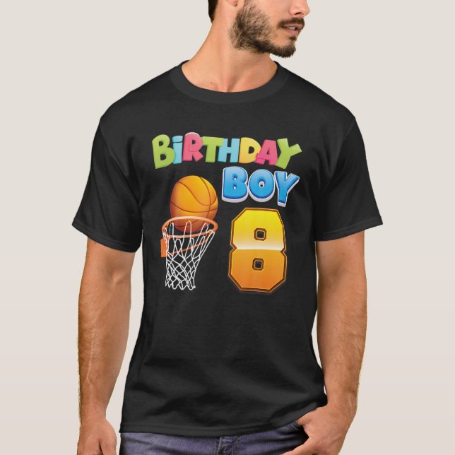 T-shirt Anniversaire Garçon 8 Ans 8E Anniversaire Basketba (Devant)