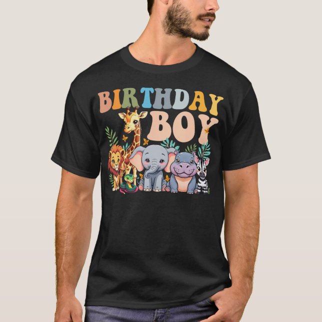 T-shirt Anniversaire Garçon Enfants Safari Squad Zoo Jungl (Devant)
