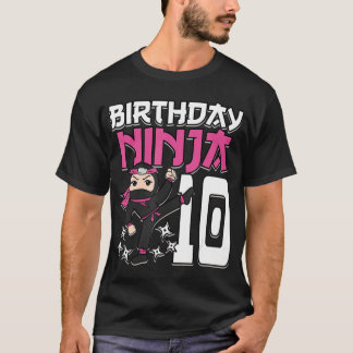 T-shirt Anniversaire Ninja 10 Girl rose Shinobi Thème 10èm