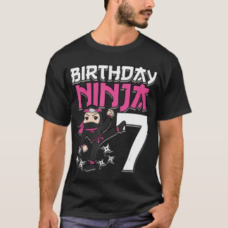 T-shirt Anniversaire Ninja 7 Girl rose Shinobi Thème 7ème 