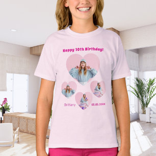 T-shirt Anniversaire nom âge photo coeur collage fille ros