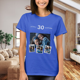 T-shirt Anniversaire nom âge photo collage bleu