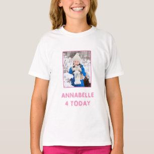 T-shirt Anniversaire Nom Et Photo Girl Rose Et Blanc