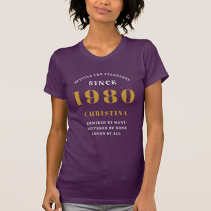 T-shirt Anniversaire personnalisé 1980 Purple Gold Ladies