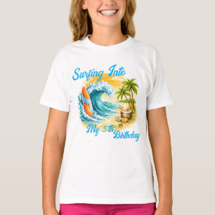 T-shirt Anniversaire tropical de plage de surf coloré pour