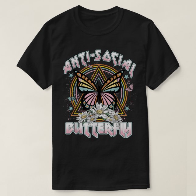 T-shirt Anti-Social Butterfly Funny Retro Conception Vinta (Design devant)
