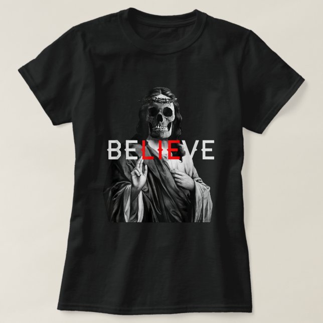 T-shirt Antichrist de Blackcraft Jésus Crâne croire Satan  (Design devant)
