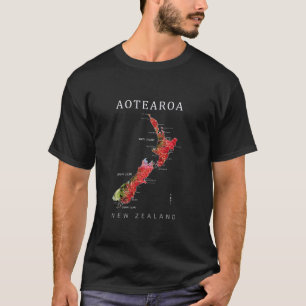 T-SHIRT AOTEAROA NOUVELLE-ZÉLANDE KIWI CARTE POHUTAKAWA