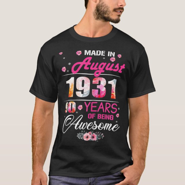 T-shirt Août Filles 1931 Cadeau Anniversaire 90 ans Fabriq (Devant)