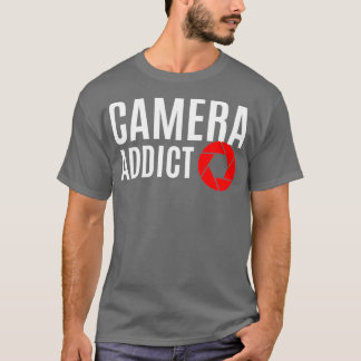 T-shirt Appareil photo blanc Addict et conception d'ouvert