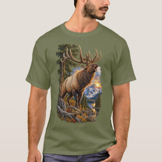 T-shirt Appel de la nature sauvage – Élan mâle vintage en 