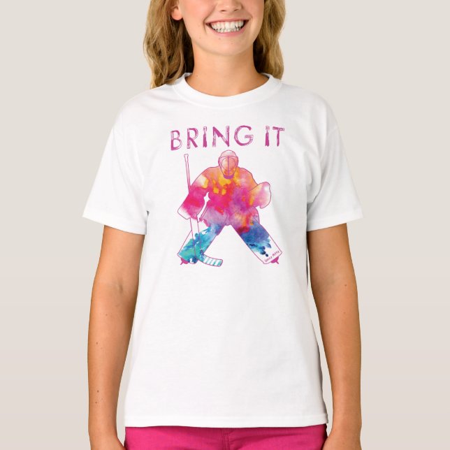 T-shirt Apportez aux filles de hockey rose gardien de but  (Devant)