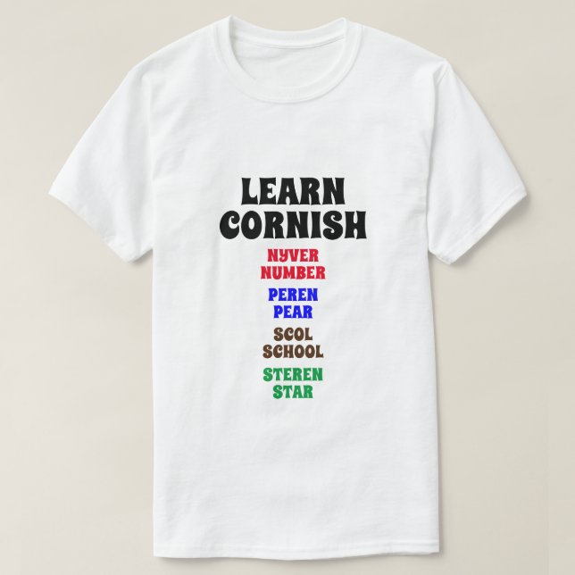 T-shirt Apprendre le cornique - nombre, poire, école, étoi (Design devant)