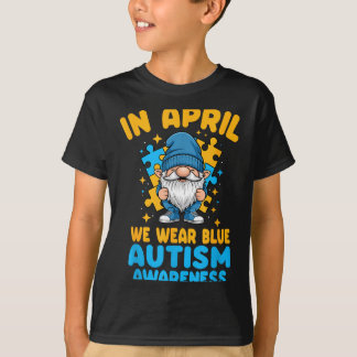 T-shirt April wear blue autism acceptance gnome puzzle 