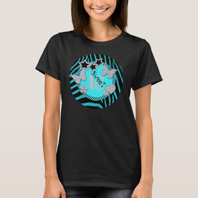T-shirt Aqua Black Silver Zebra Parties scintillant Sweet  (Devant)