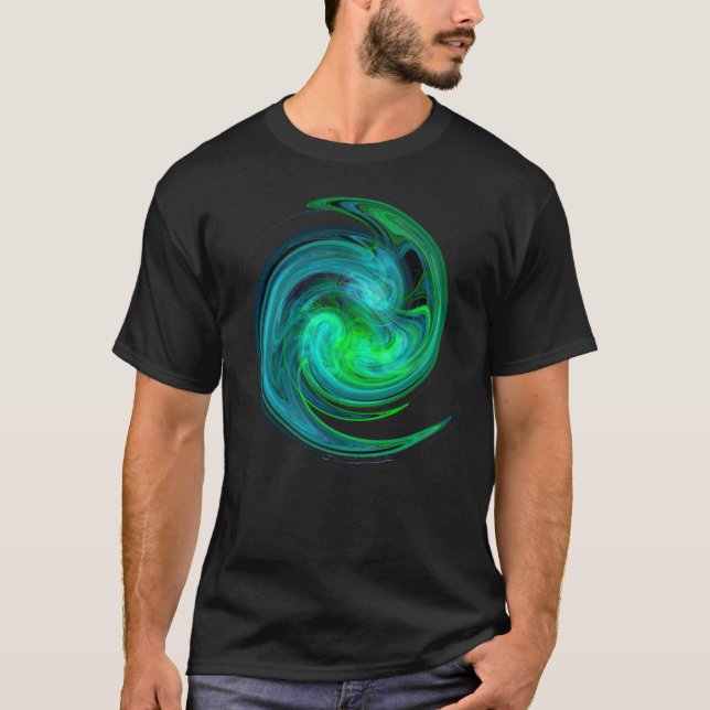T-shirt AQUA BLEU VERT VORTEX Fractal Swirl Noir (Devant)