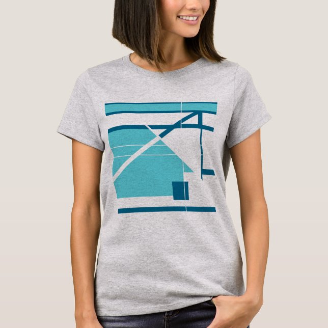 T-shirt Aqua Turquoise bleu géométrique Abstrait MCM Look (Devant)