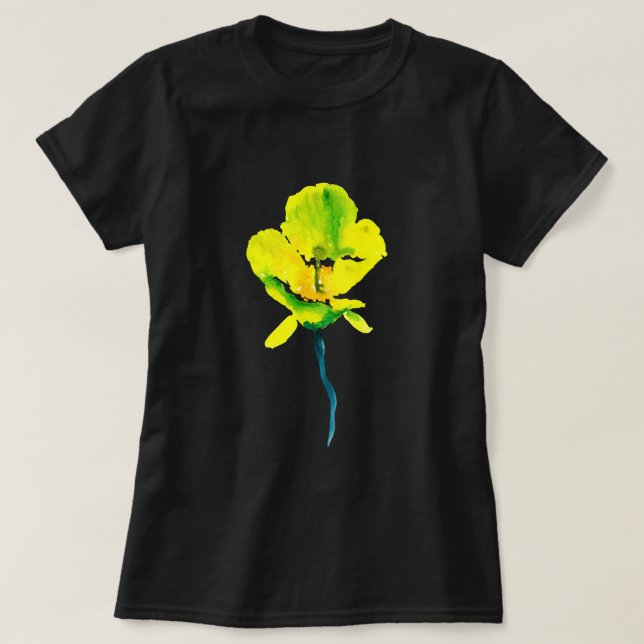 T-shirt Aquarelle abstraite jaune lâche floral (Design devant)