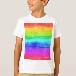T-shirt Aquarelle Abstraite Peint Rayures arc-en-ciel