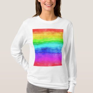 T-shirt Aquarelle Abstraite Peint Rayures arc-en-ciel
