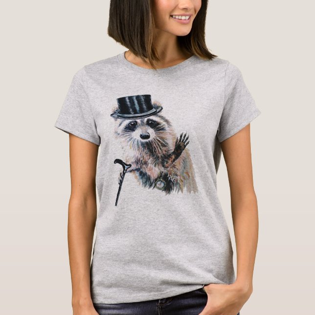 T-shirt Aquarelle amusante habillée Raccoon (Devant)
