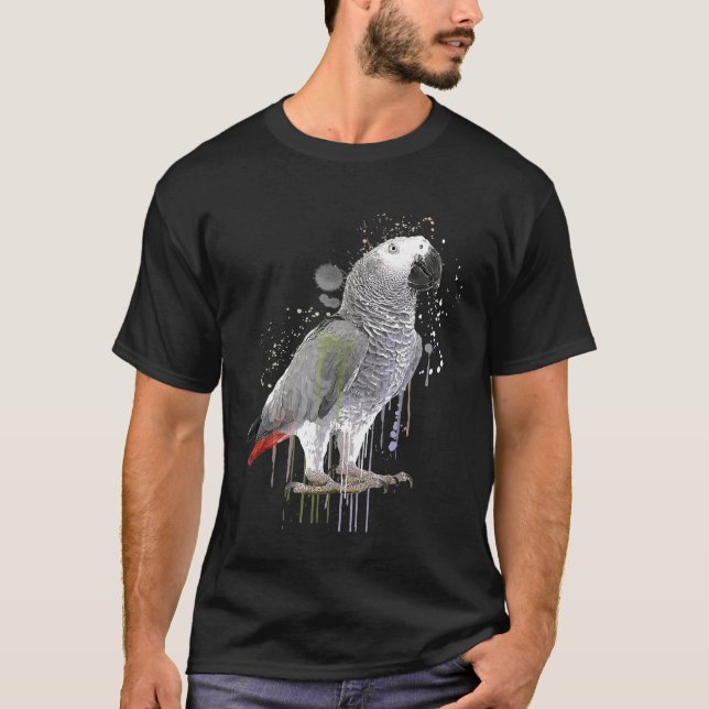 T-shirt Aquarelle amusante Oiseau de perroquet gris d'Afri (Devant)