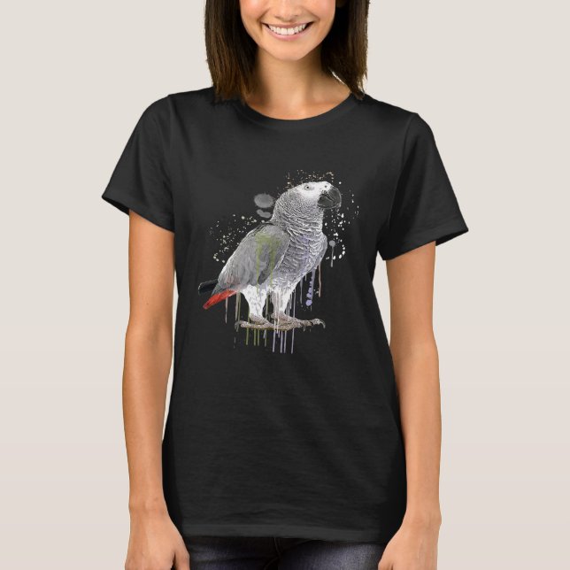 T-shirt Aquarelle amusante Oiseau de perroquet gris d'Afri (Devant)